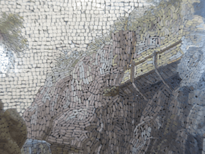 Another details showing the very fine tesserae that are used in micromosaics. Their linear application in the sky is a good indication of an early micromosaic.