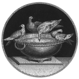 A version of Raffaeilli's micromosaic of The Capitoline Doves or Pliny's Dives. This box is in the MET Museum although other copies are known.