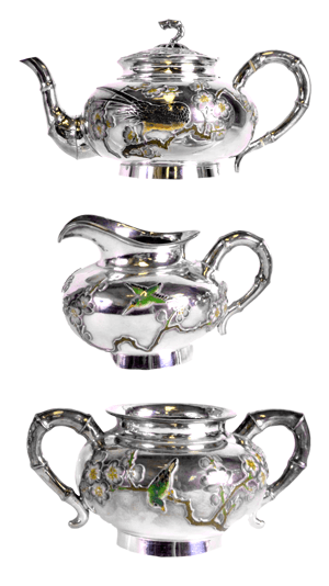 An enamelled chinese export silver tea service